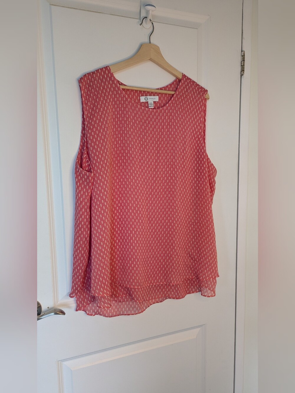Cristina B Coral Pink Geometric Sleeveless Layered Tank Top | XXL